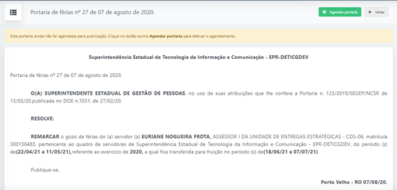 Solicitação de remarca  Superintendência Estadual de Tecnologia da  Informação e Comunicação